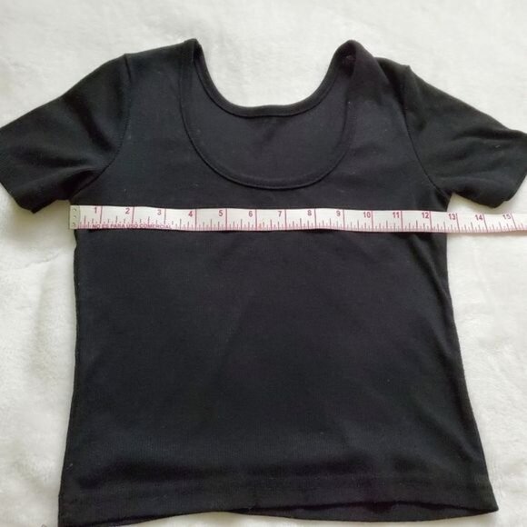 Black blouse short sleeve round neck size XS cropped - Picture 5 of 11